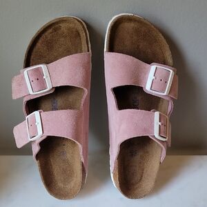 Birkenstock Pink Sandals with Adjustable Straps and Cork Footbed